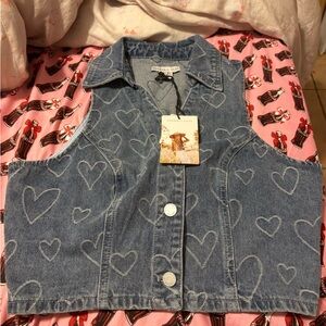 Sincerly Jules Denim Heart Print Vest - Blue